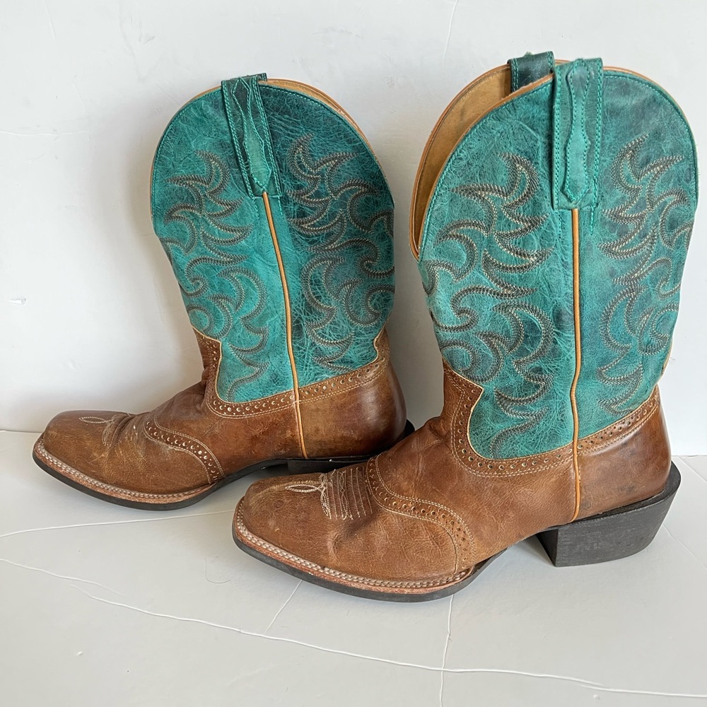 CODY JAMES MEN'S BROWN Teal SQUARE TOE WESTERN Cowboy BOOTS size 12D - Picture 6 of 10